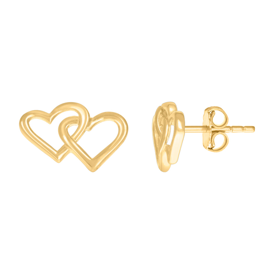 10kt Yellow Gold Womens Intertwined Hearts Stud Earrings