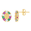 10kt Yellow Gold Womens Green/Pink White Cubic-Zirconia Oval Guadalupe Religious Stud Earrings
