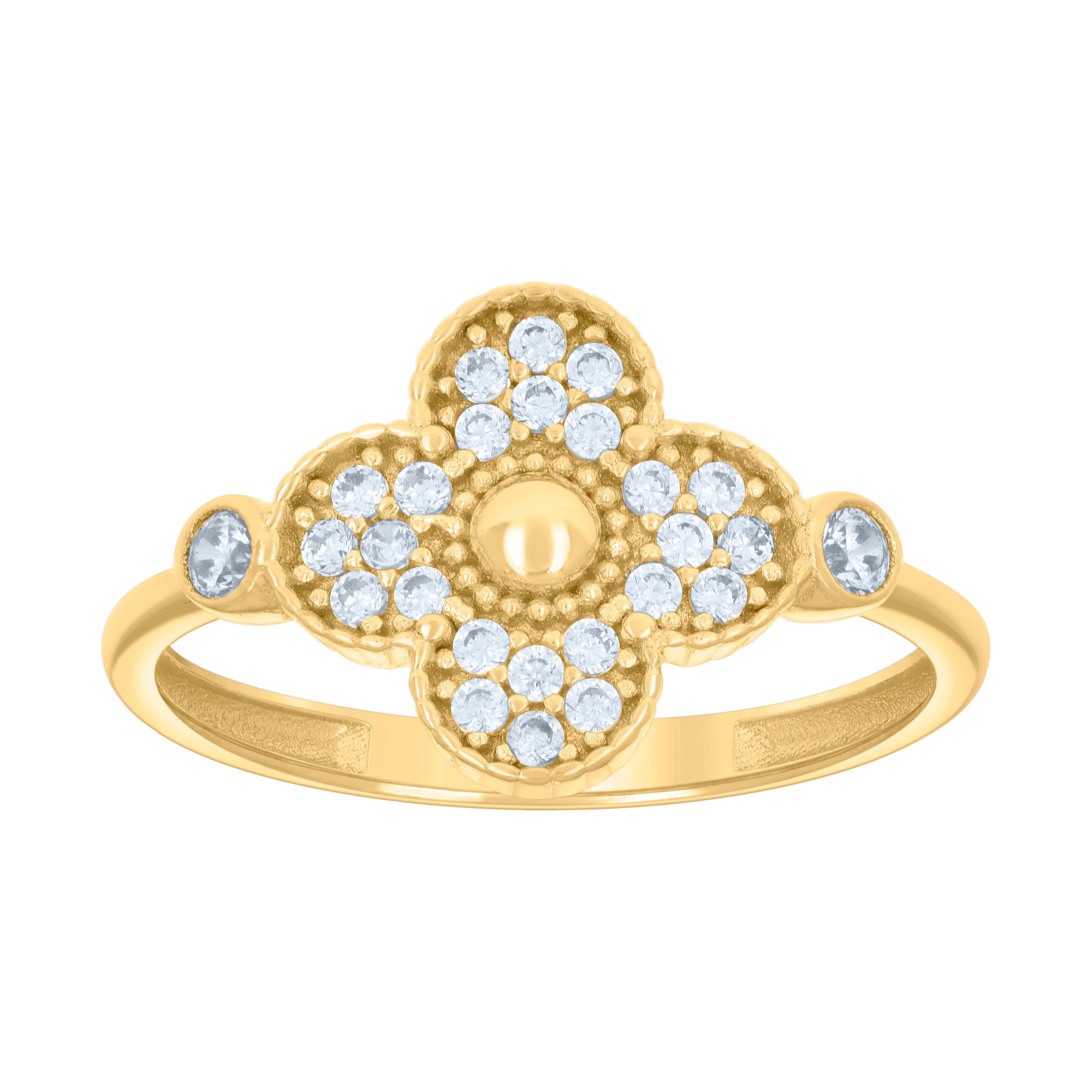 10kt Yellow Gold Womens Cubic-Zirconia Clover Good Luck Ring 