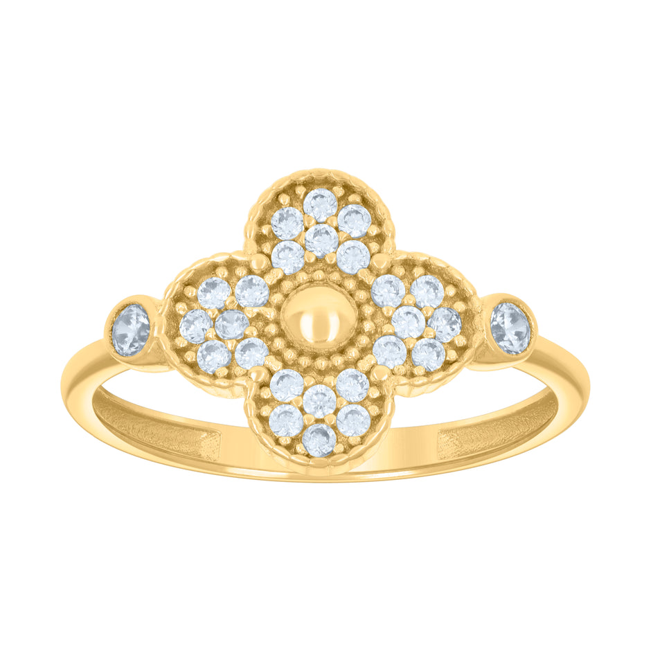 10kt Yellow Gold Womens Cubic-Zirconia Clover Good Luck Ring 