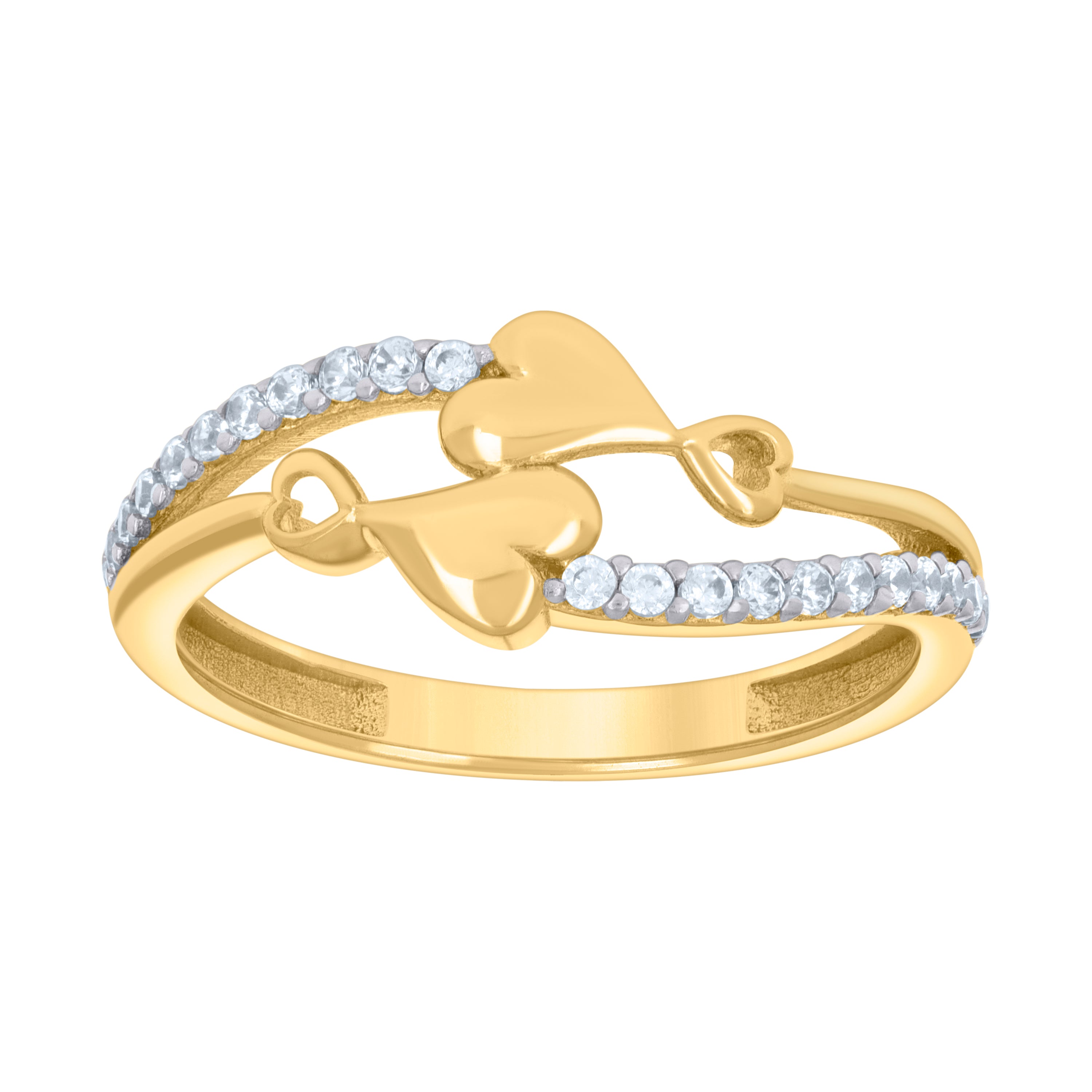 10kt Two-tone Gold Womens Cubic-Zirconia Twin Hearts Love Ring 