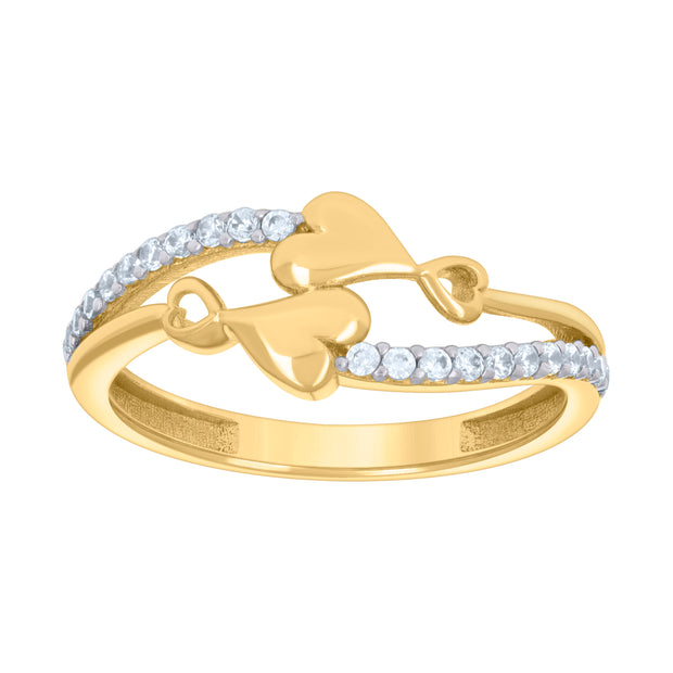 10kt Two-tone Gold Womens Cubic-Zirconia Twin Hearts Love Ring 