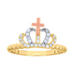 14kt Tri-Color Gold Womens Cubic-Zirconia Cross Crown Fashion Ring 
