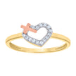 14kt Tri-Color Gold Womens Cubic-Zirconia Cross Heart Ring 