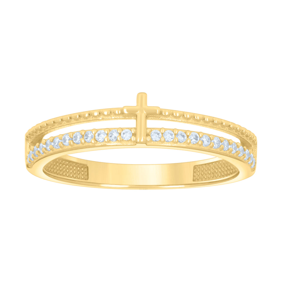 14kt Yellow Gold Womens Cubic-Zirconia Cross Religious Ring 