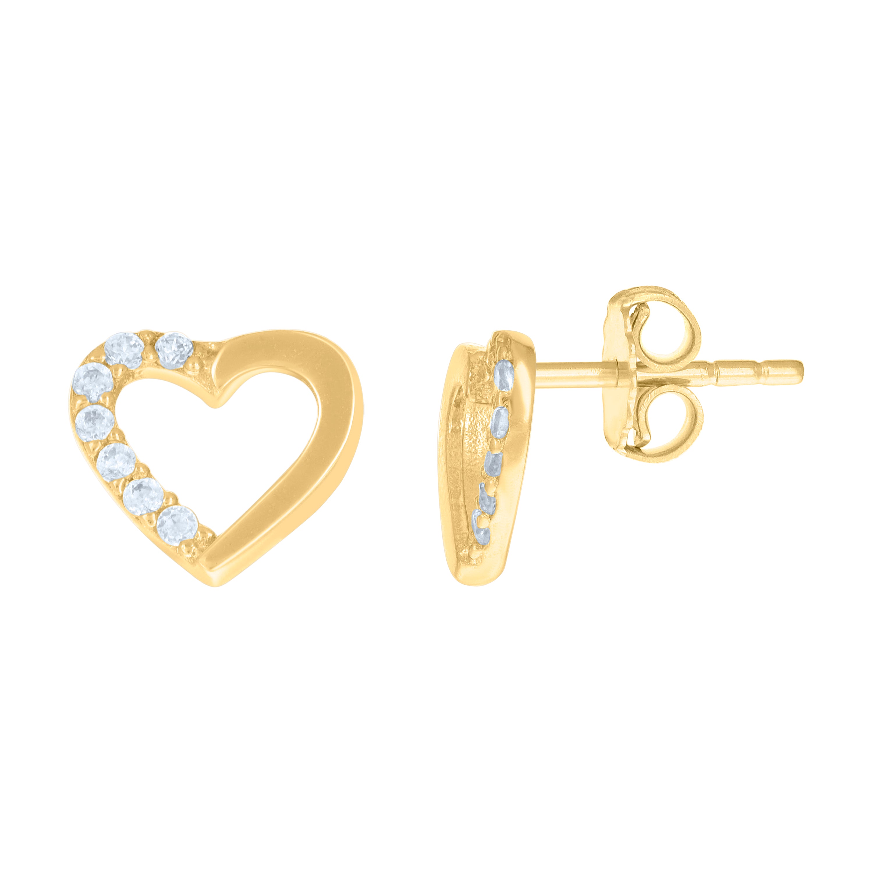 14kt Yellow Gold Womens Cubic-Zirconia Heart Stud Earrings 