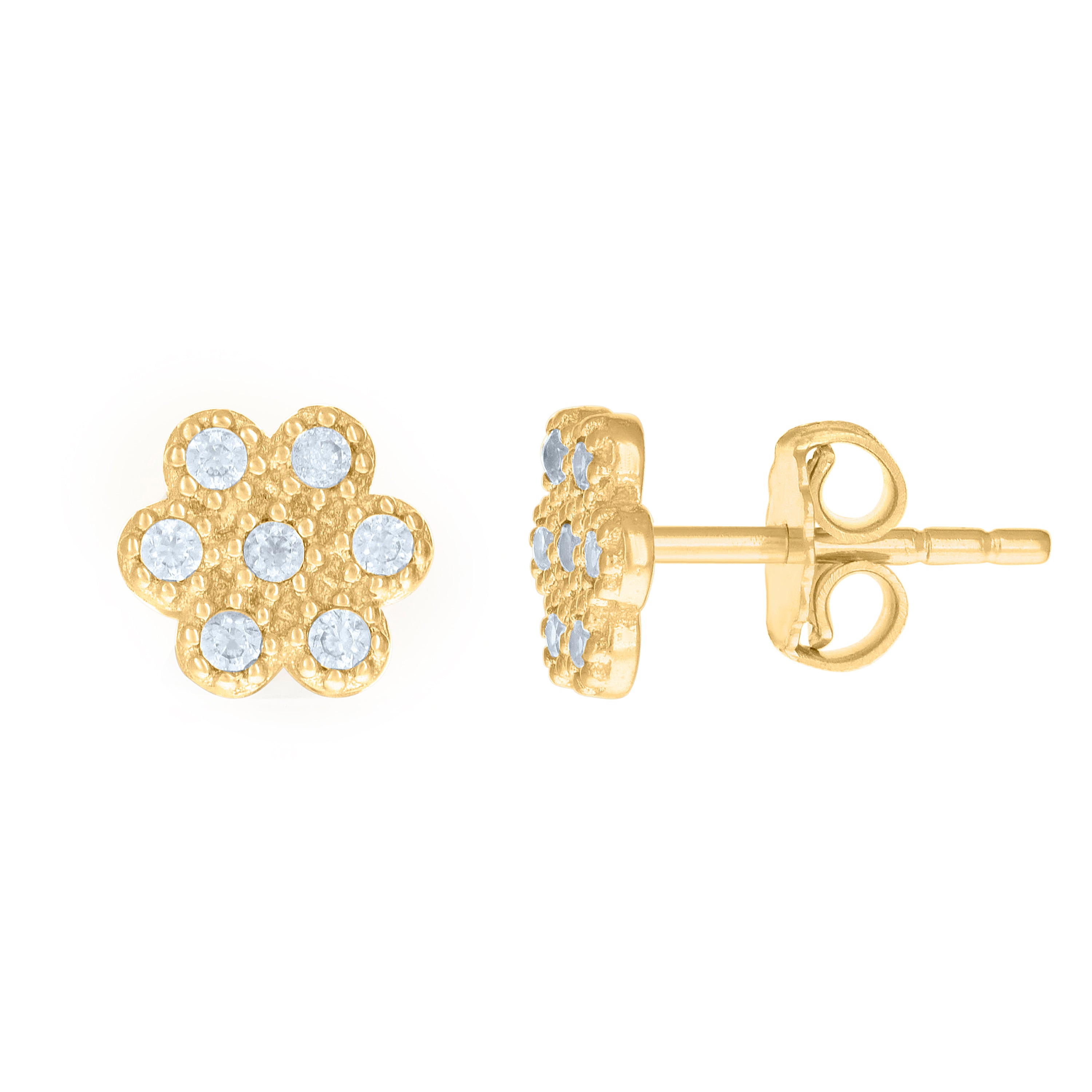 14kt Yellow Gold Womens Cubic-Zirconia Flower Fashion Stud Earrings 