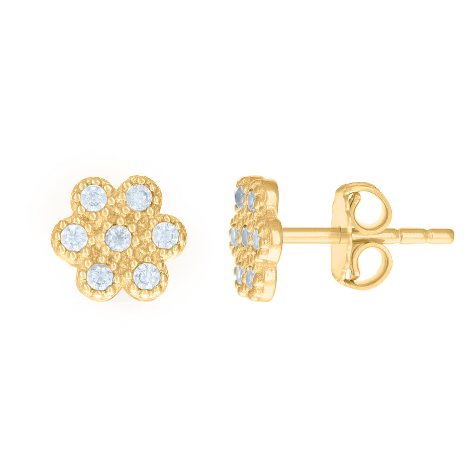 14kt Yellow Gold Womens Cubic-Zirconia Flower Fashion Stud Earrings 