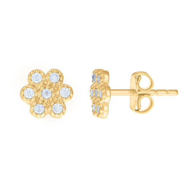 14kt Yellow Gold Womens Cubic-Zirconia Flower Fashion Stud Earrings 