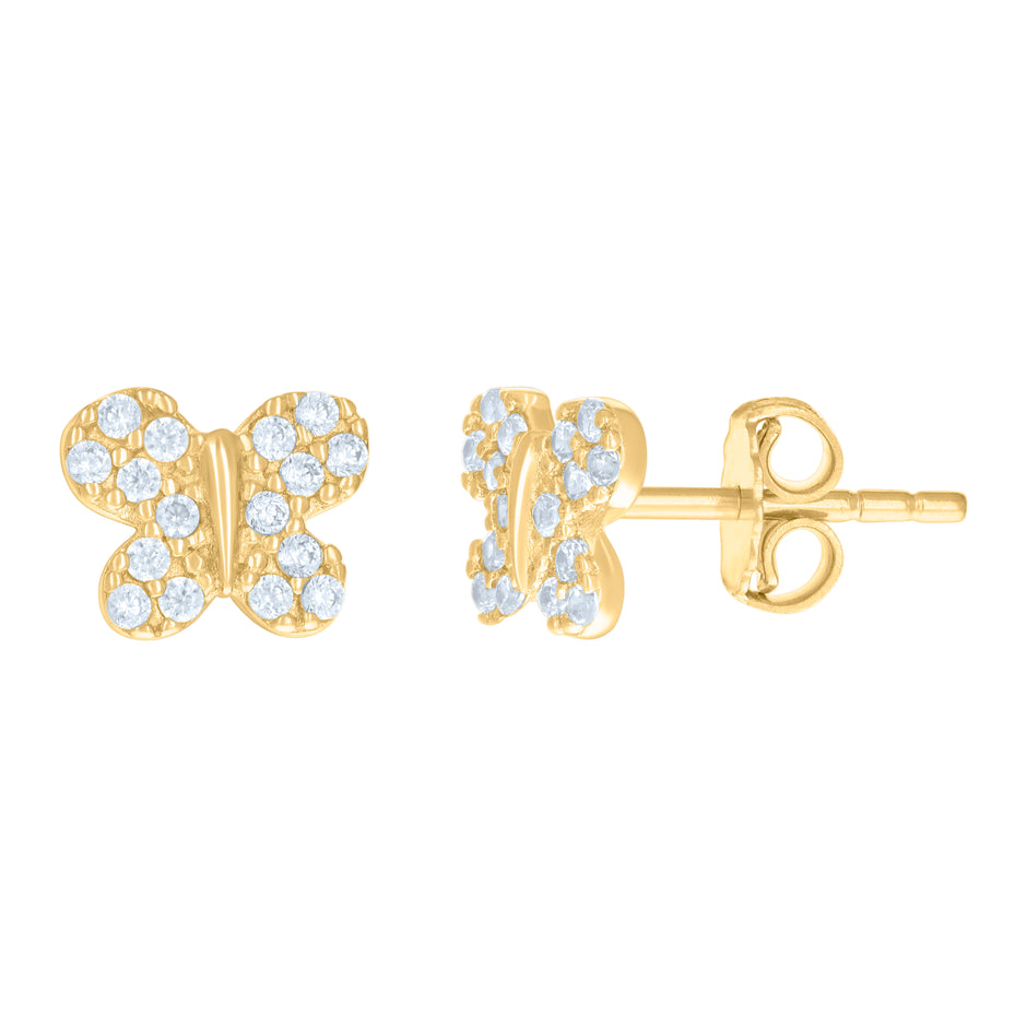 14kt Yellow Gold Womens Cubic-Zirconia Butterfly Fashion Stud Earrings 