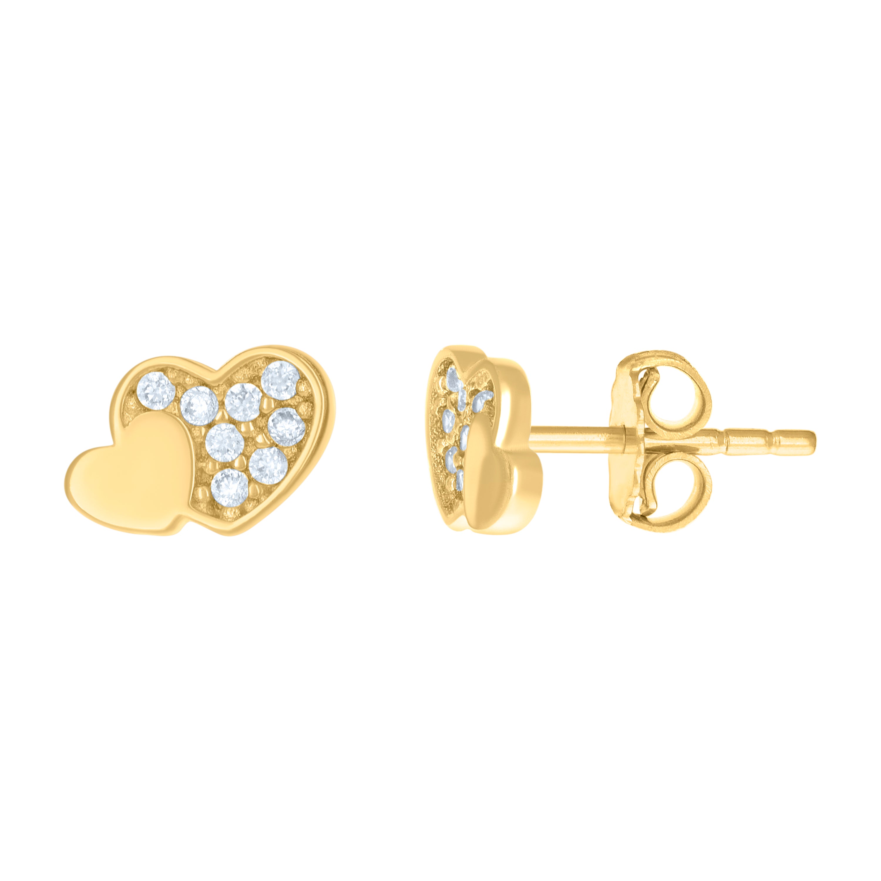 14kt Yellow Gold Womens Double Hearts Stud Earrings 