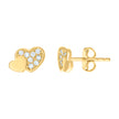 14kt Yellow Gold Womens Double Hearts Stud Earrings 
