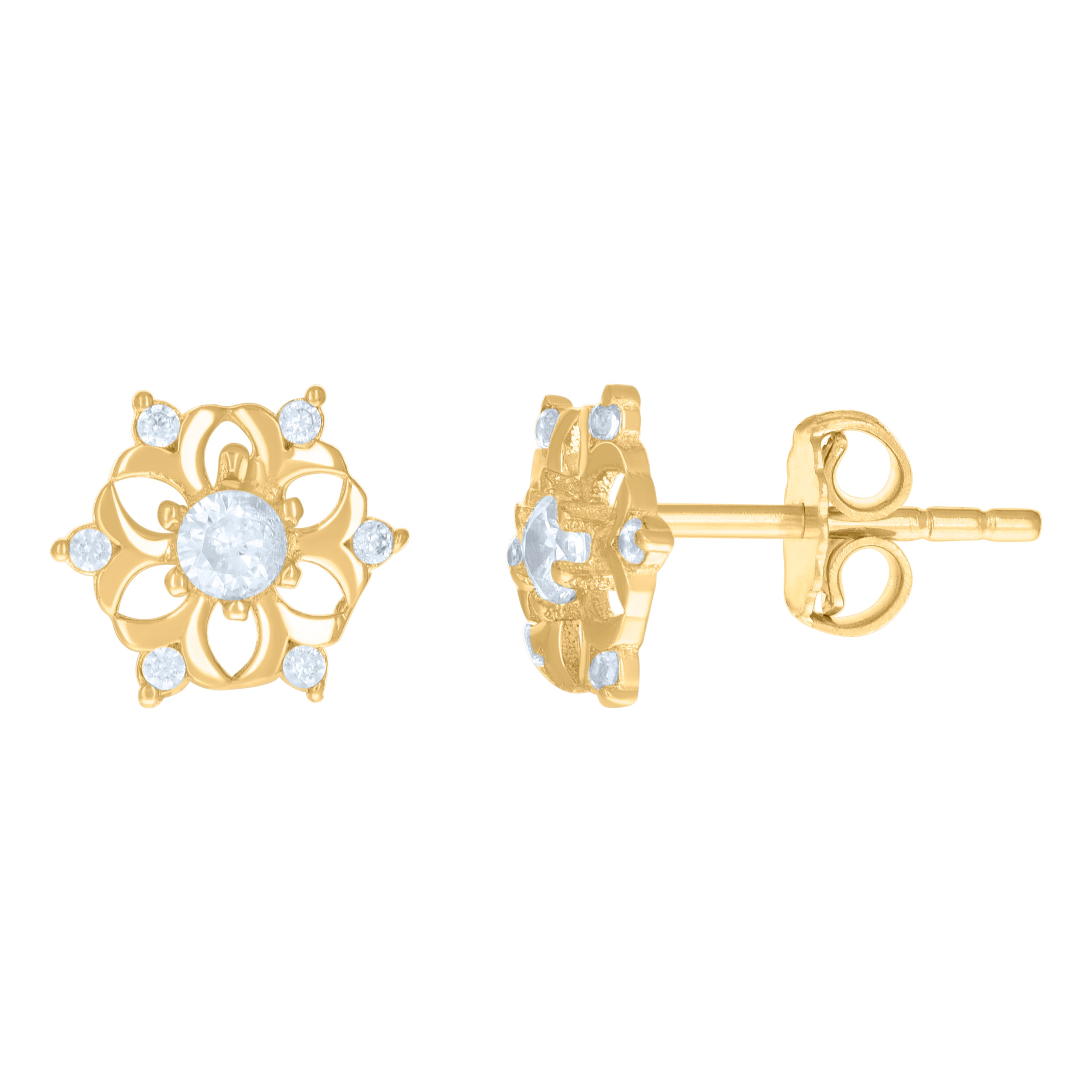 14kt Yellow Gold Womens Cubic-Zirconia Flower Fashion Stud Earrings 