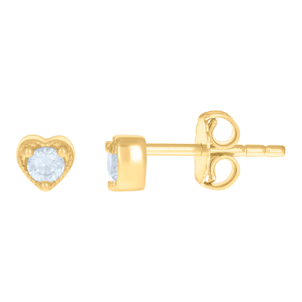 14kt Yellow Gold Womens Cubic-Zirconia Heart Stud Earrings 