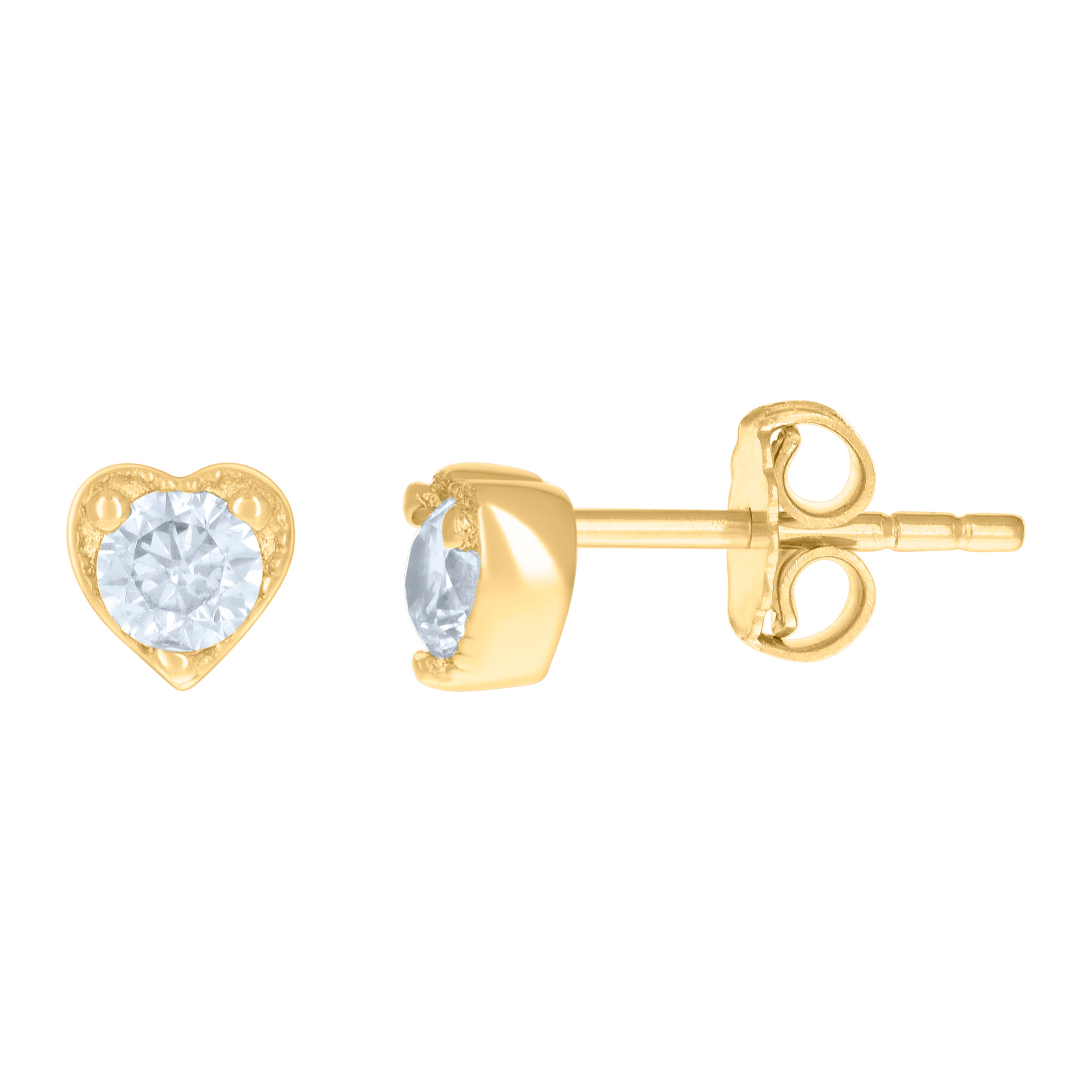 14kt Yellow Gold Womens Cubic-Zirconia Heart Stud Earrings 
