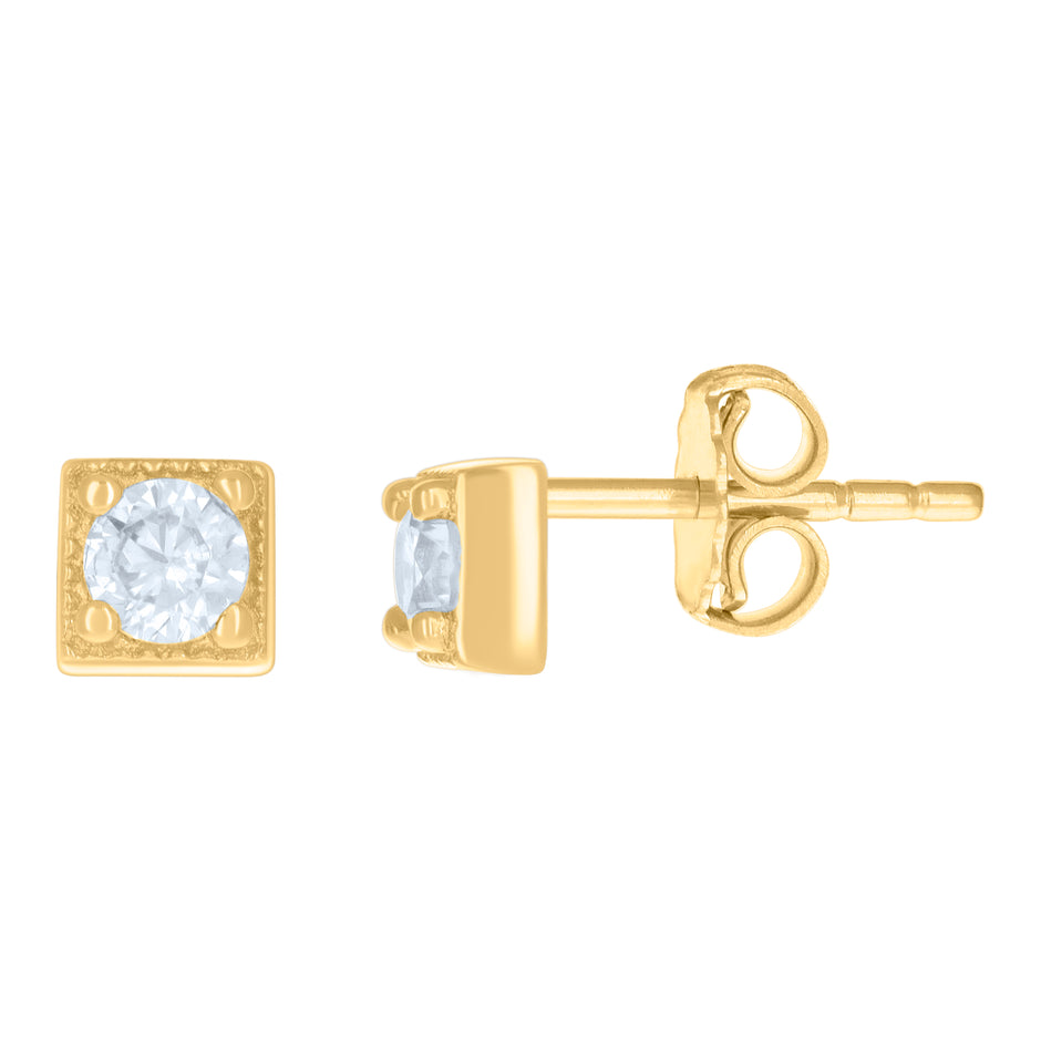 14kt Yellow Gold Womens Cubic-Zirconia Square Fashion Stud Earrings 