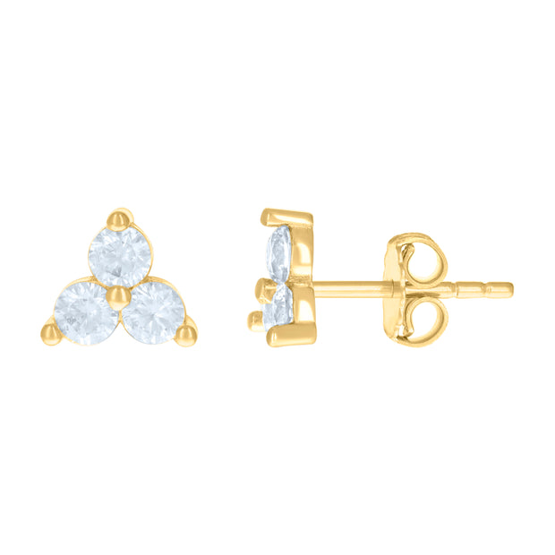 14kt Yellow Gold Womens Cubic-Zirconia Trillion Fashion Stud Earrings 