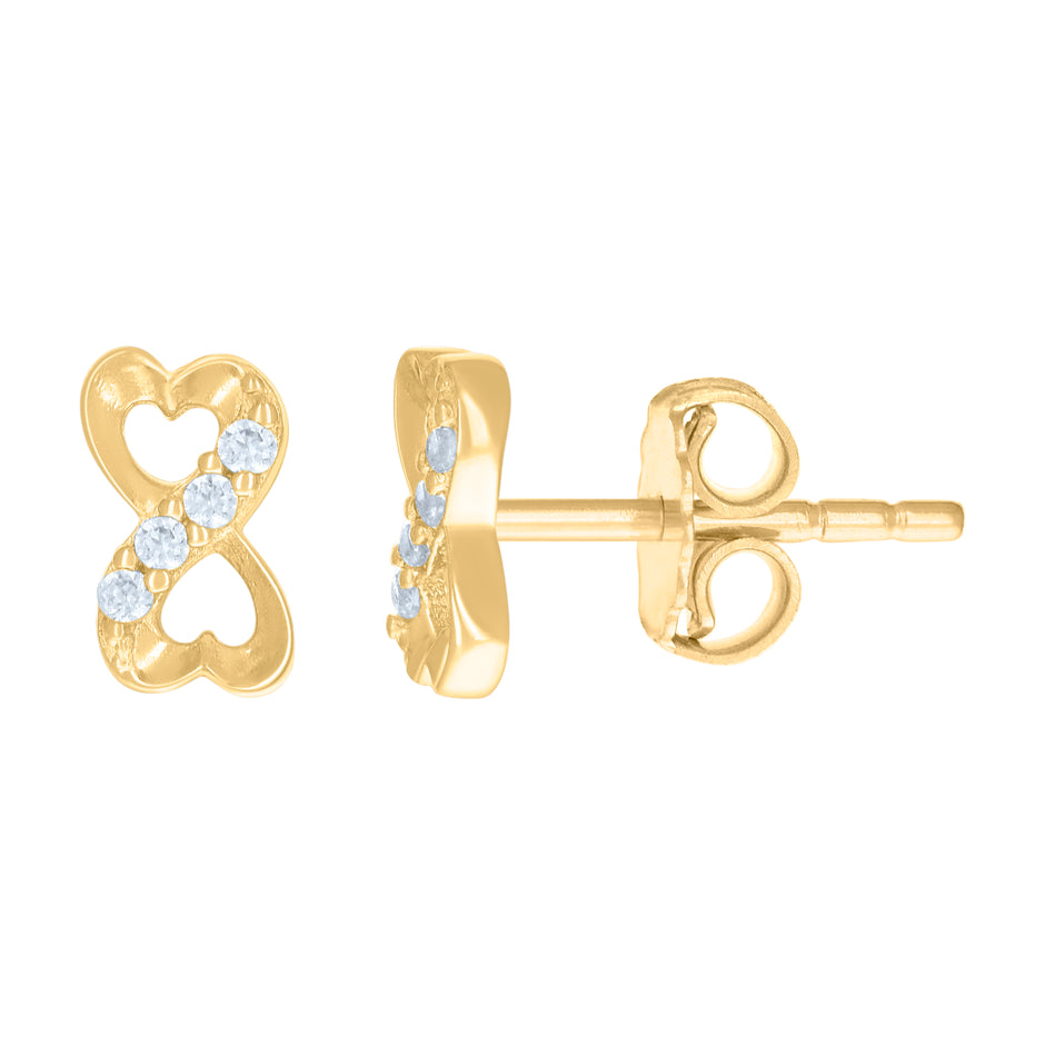 14kt Yellow Gold Womens Cubic-Zirconia Love Infinity Heart Stud Earrings 