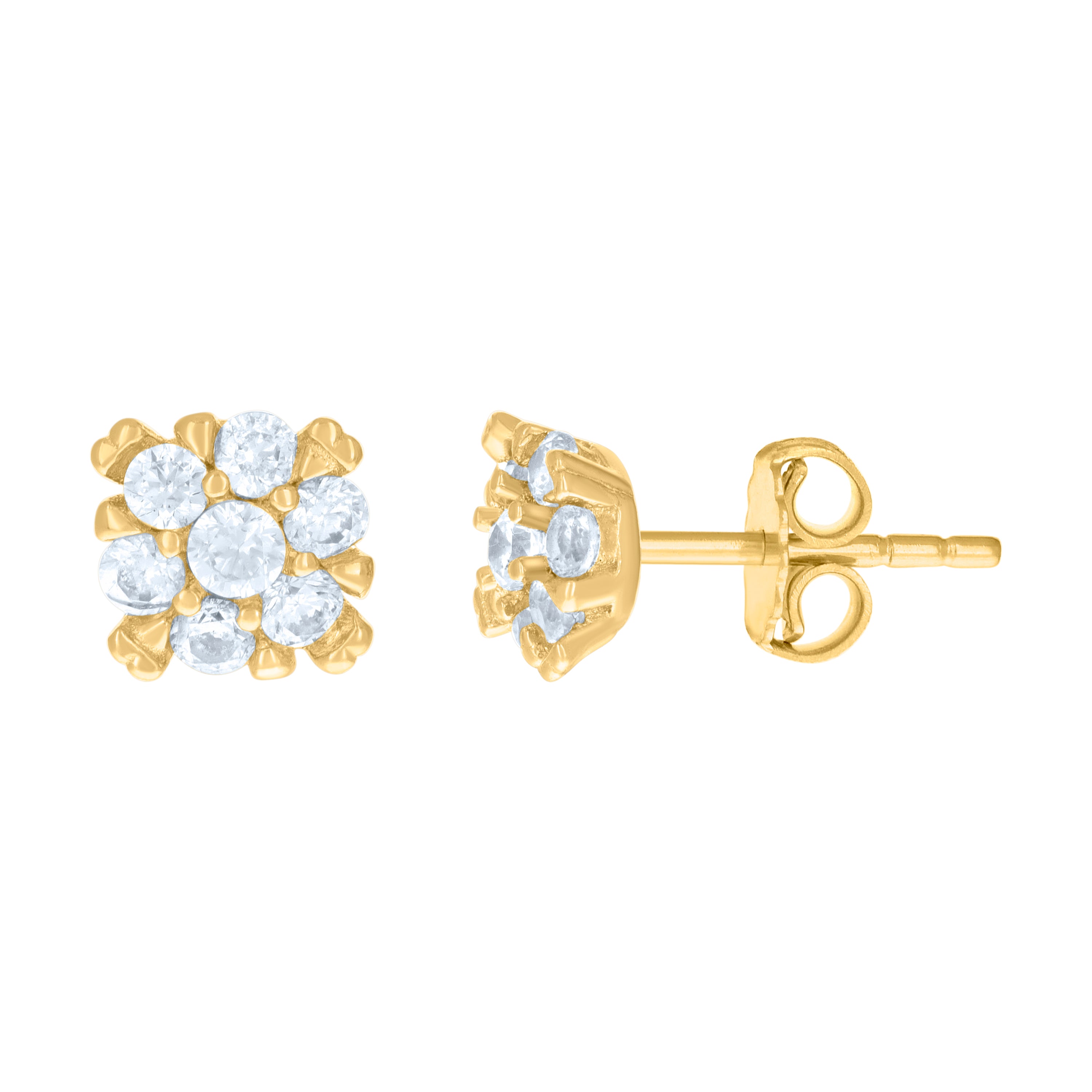 14kt Yellow Gold Womens Cubic-Zirconia Flower Fashion Stud Earrings 