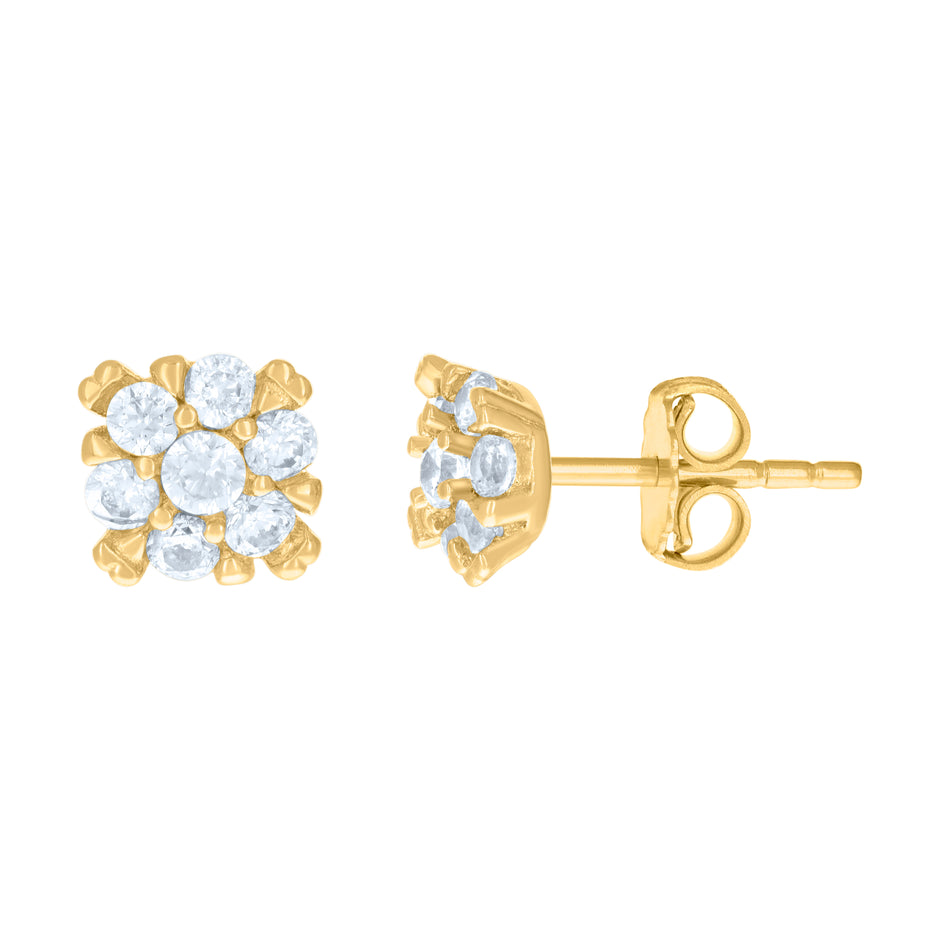 14kt Yellow Gold Womens Cubic-Zirconia Flower Fashion Stud Earrings 