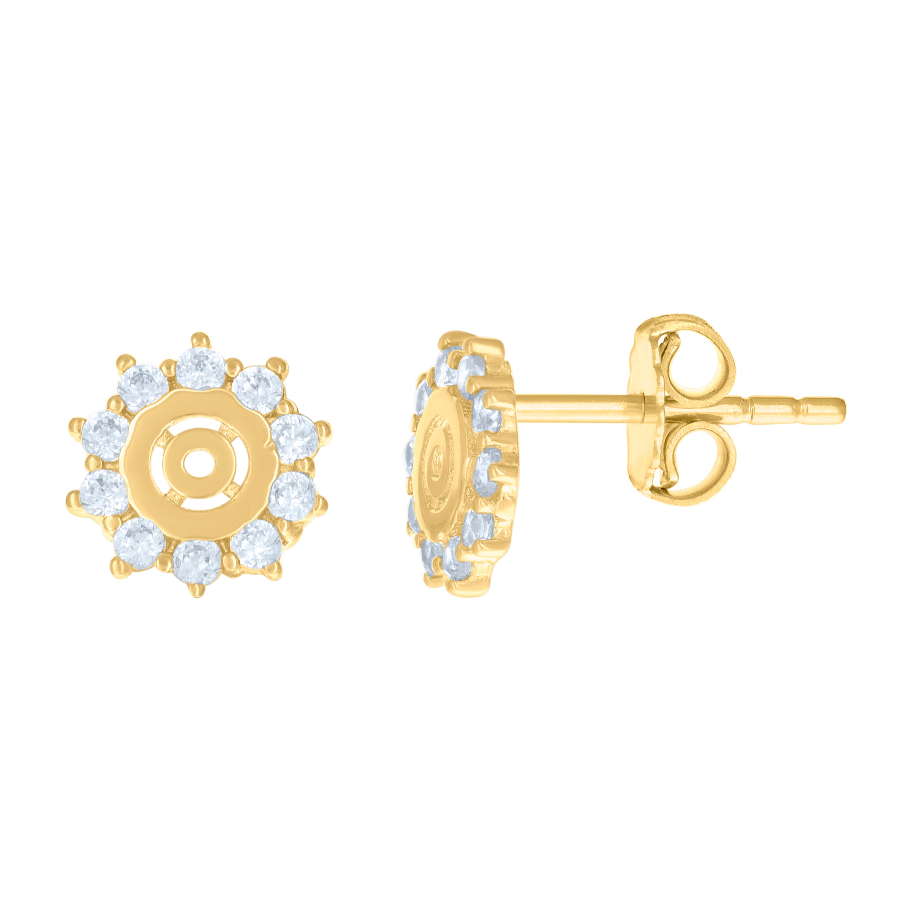 14kt Yellow Gold Womens Cubic-Zirconia Flower Fashion Stud Earrings 