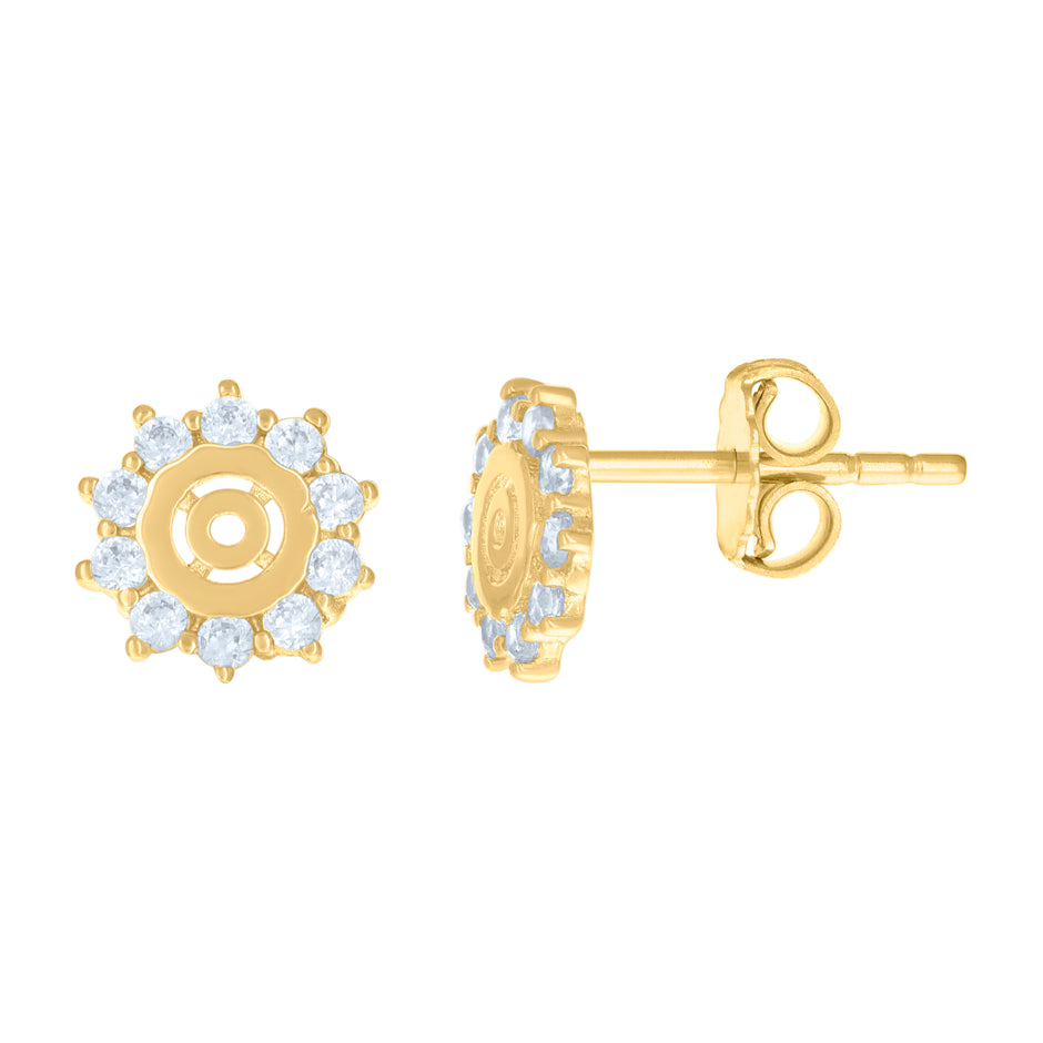 14kt Yellow Gold Womens Cubic-Zirconia Flower Fashion Stud Earrings 