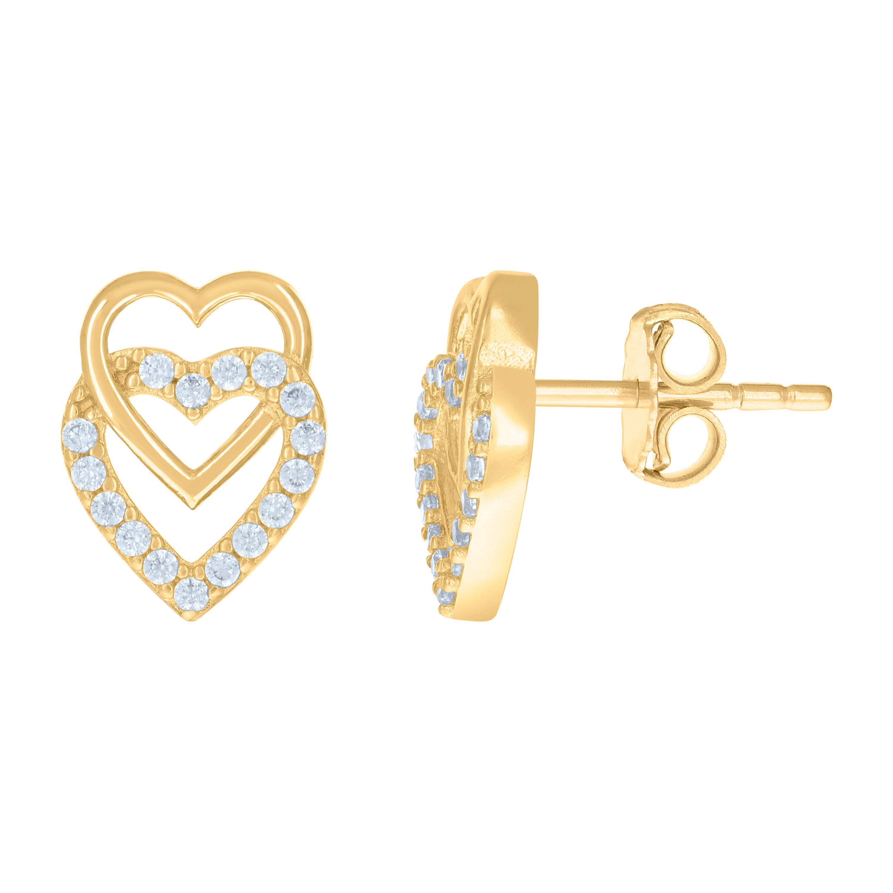 14kt Yellow Gold Womens Cubic-Zirconia Intertwined Hearts Stud Earrings 