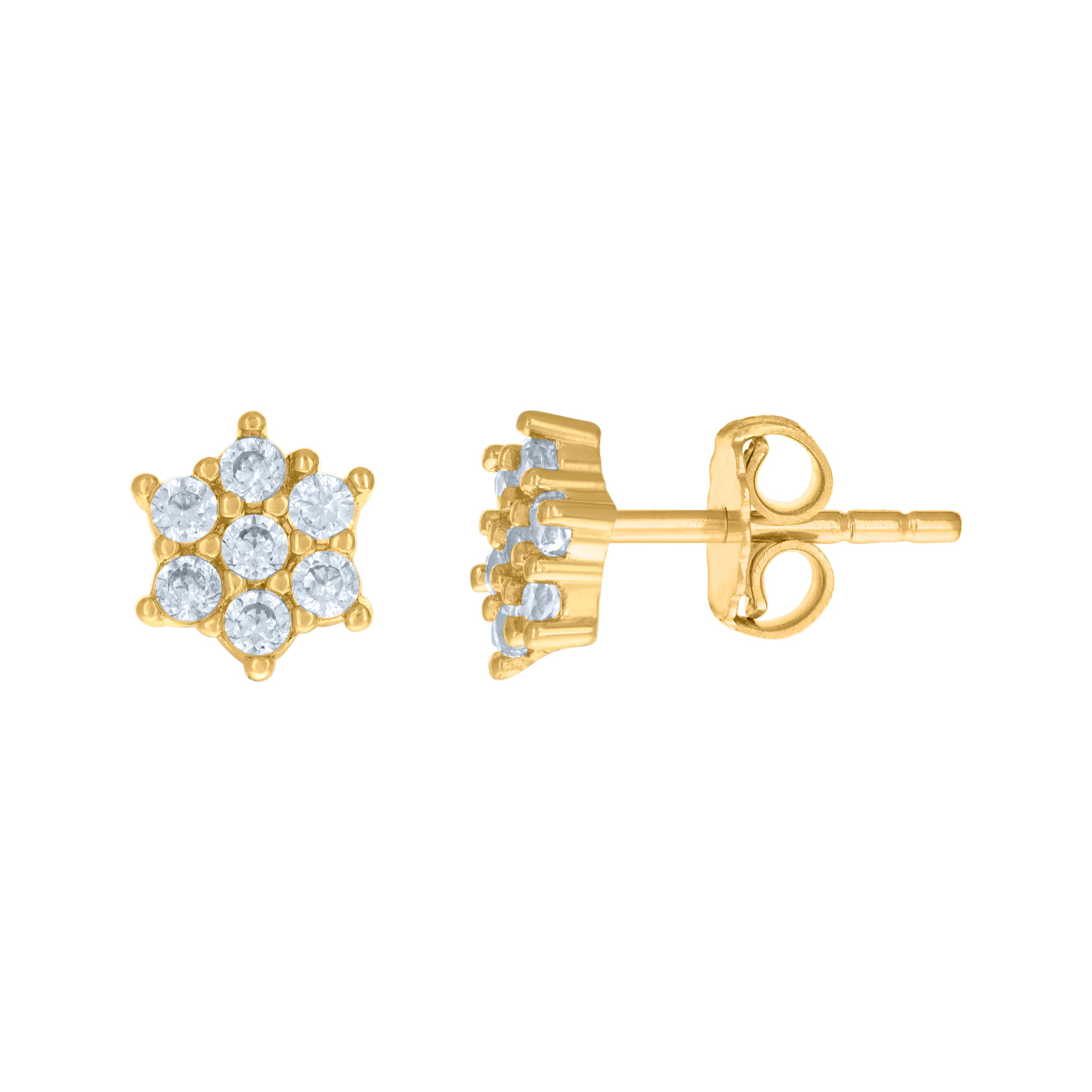 14kt Yellow Gold Womens Cubic-Zirconia Flower Fashion Stud Earrings 