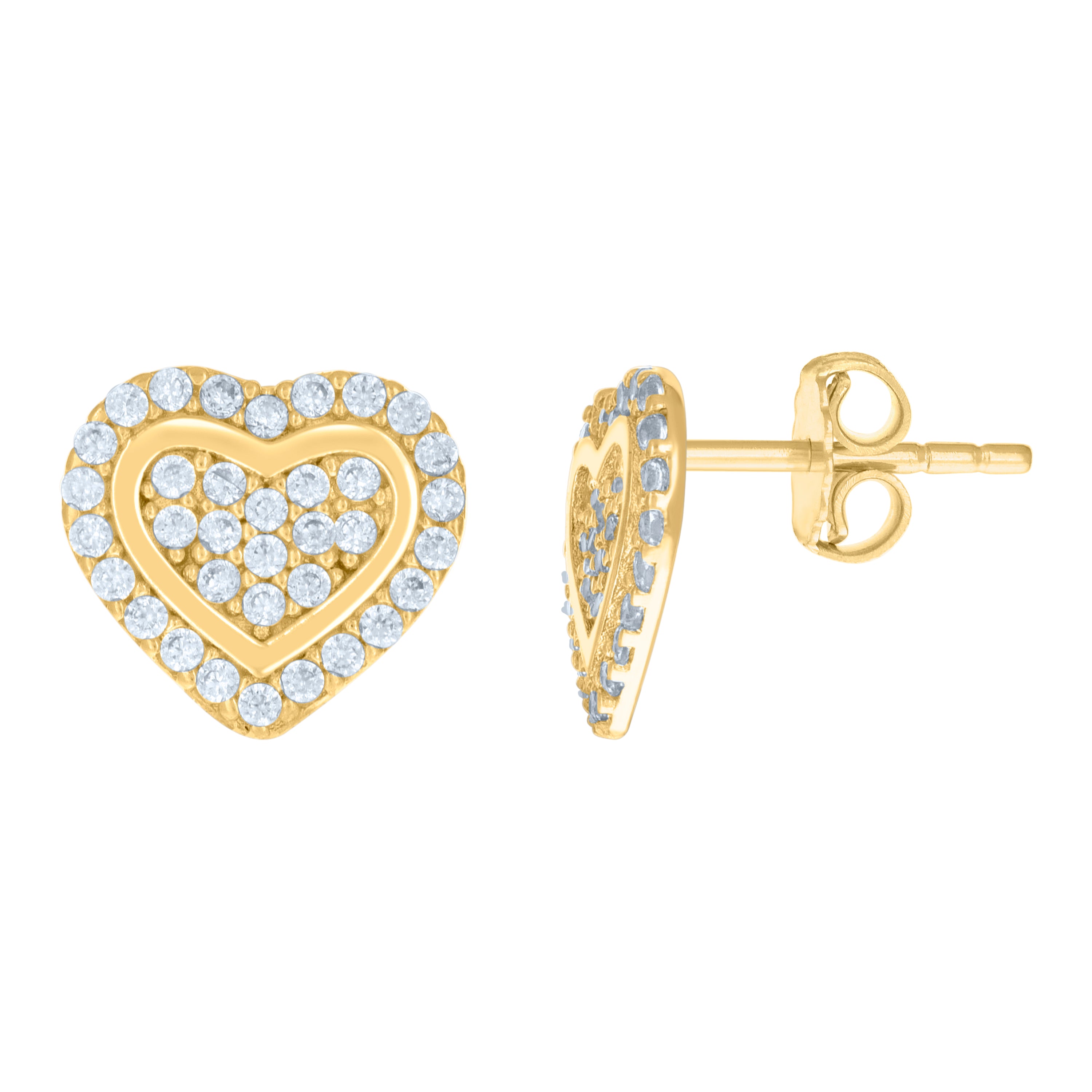 14kt Yellow Gold Womens Cubic-Zirconia Heart Stud Earrings 