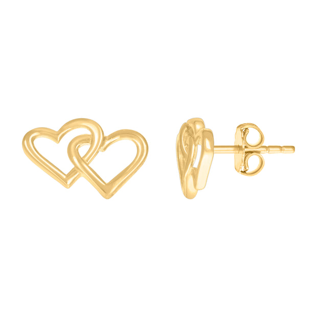 14kt Yellow Gold Womens Intertwined Hearts Stud Earrings 
