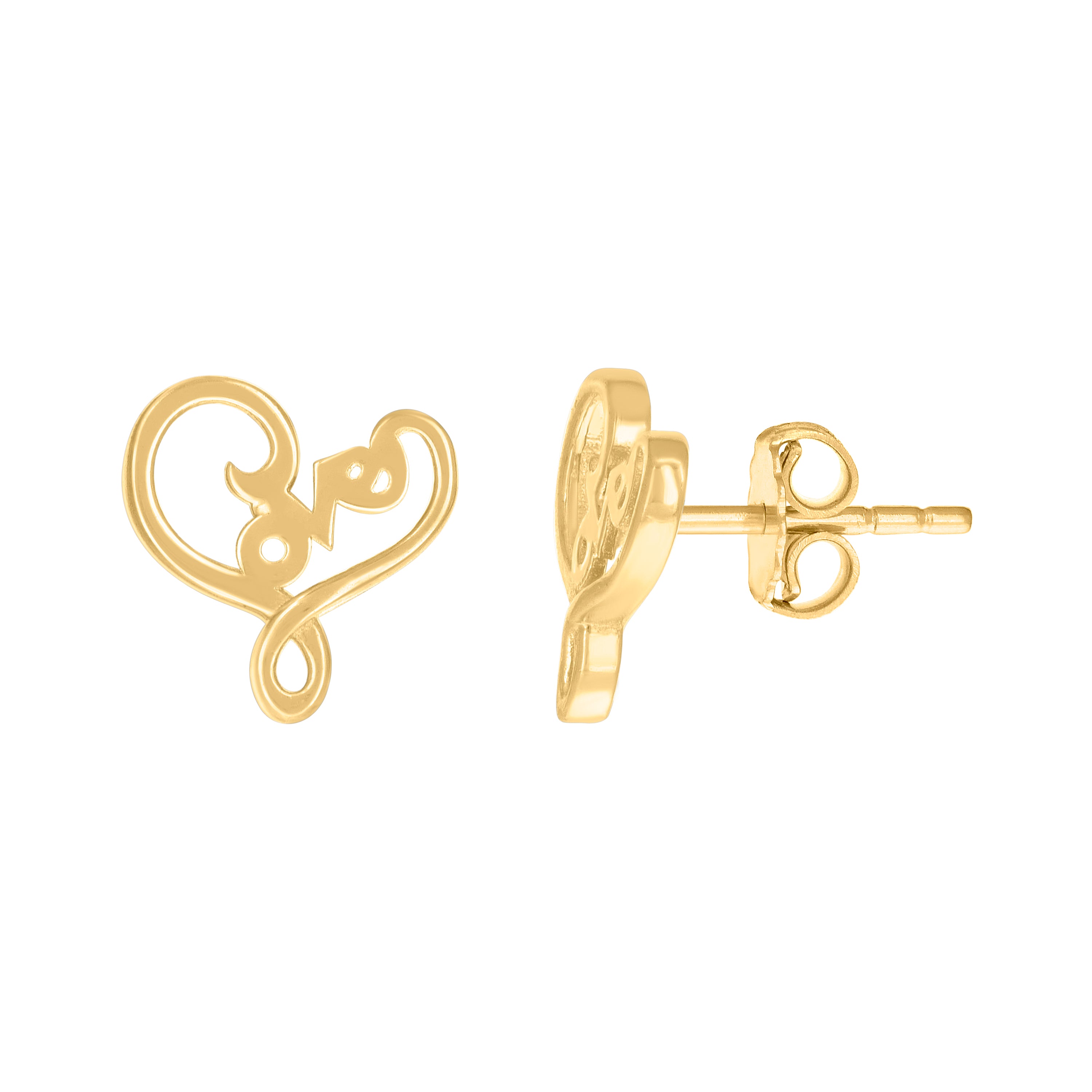 14kt Yellow Gold Womens Love Heart Stud Earrings 