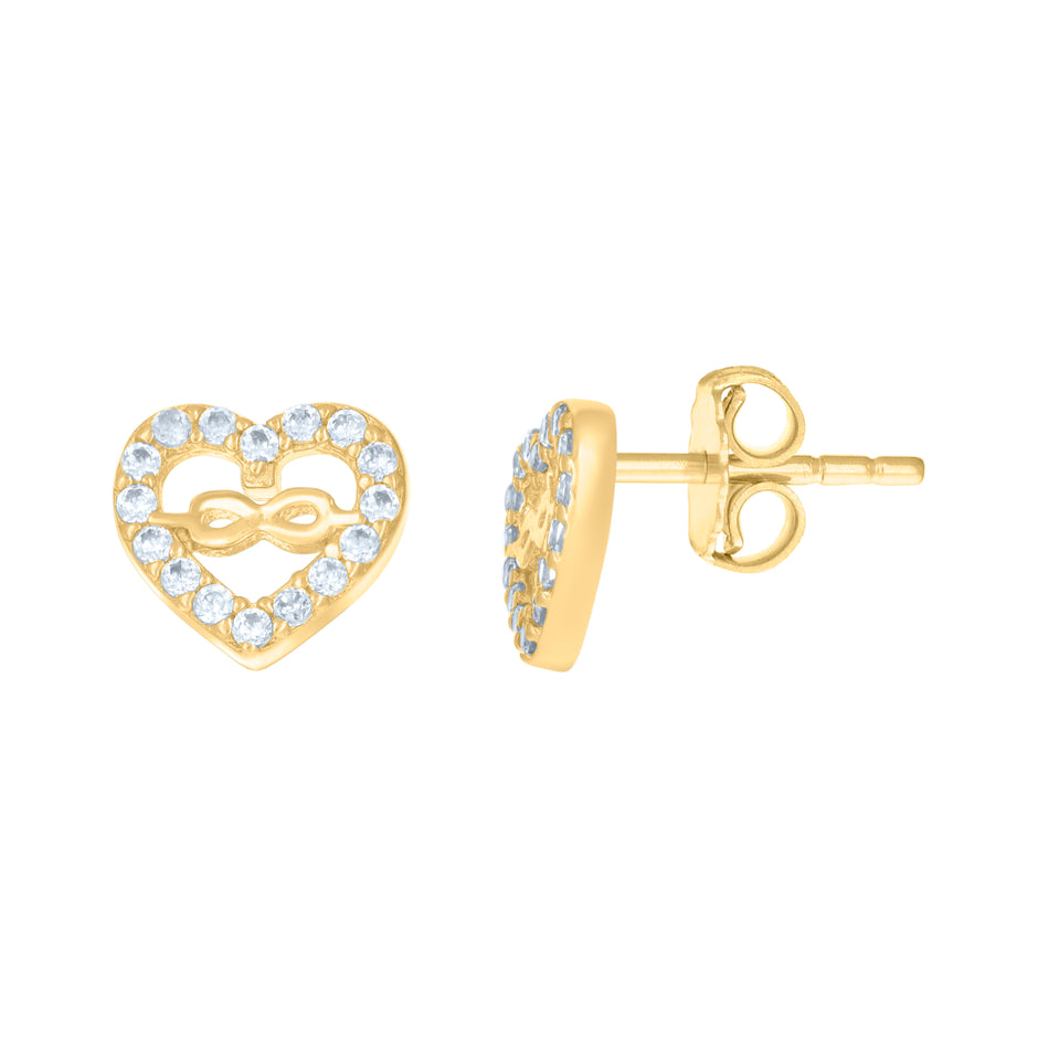14kt Yellow Gold Womens Cubic-Zirconia Love Infinity Heart Stud Earrings 