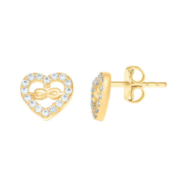 14kt Yellow Gold Womens Cubic-Zirconia Love Infinity Heart Stud Earrings 