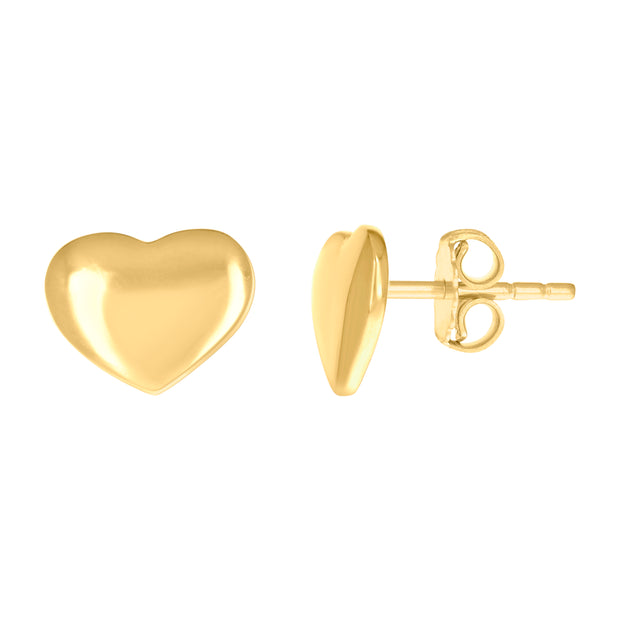 14kt Yellow Gold Womens Puff Heart Stud Earrings 