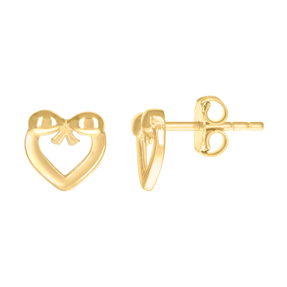 14kt Yellow Gold Womens Bow Heart Stud Earrings 
