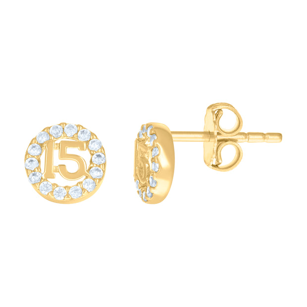 14kt Yellow Gold Womens Cubic-Zirconia Anos 15 Quinceanera Stud Earrings 