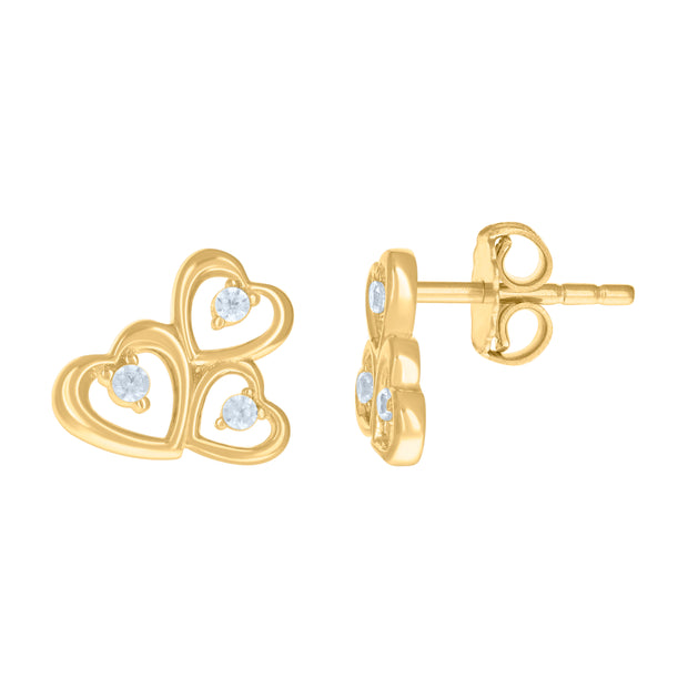 14kt Yellow Gold Womens Cubic-Zirconia Multi Hearts Stud Earrings 