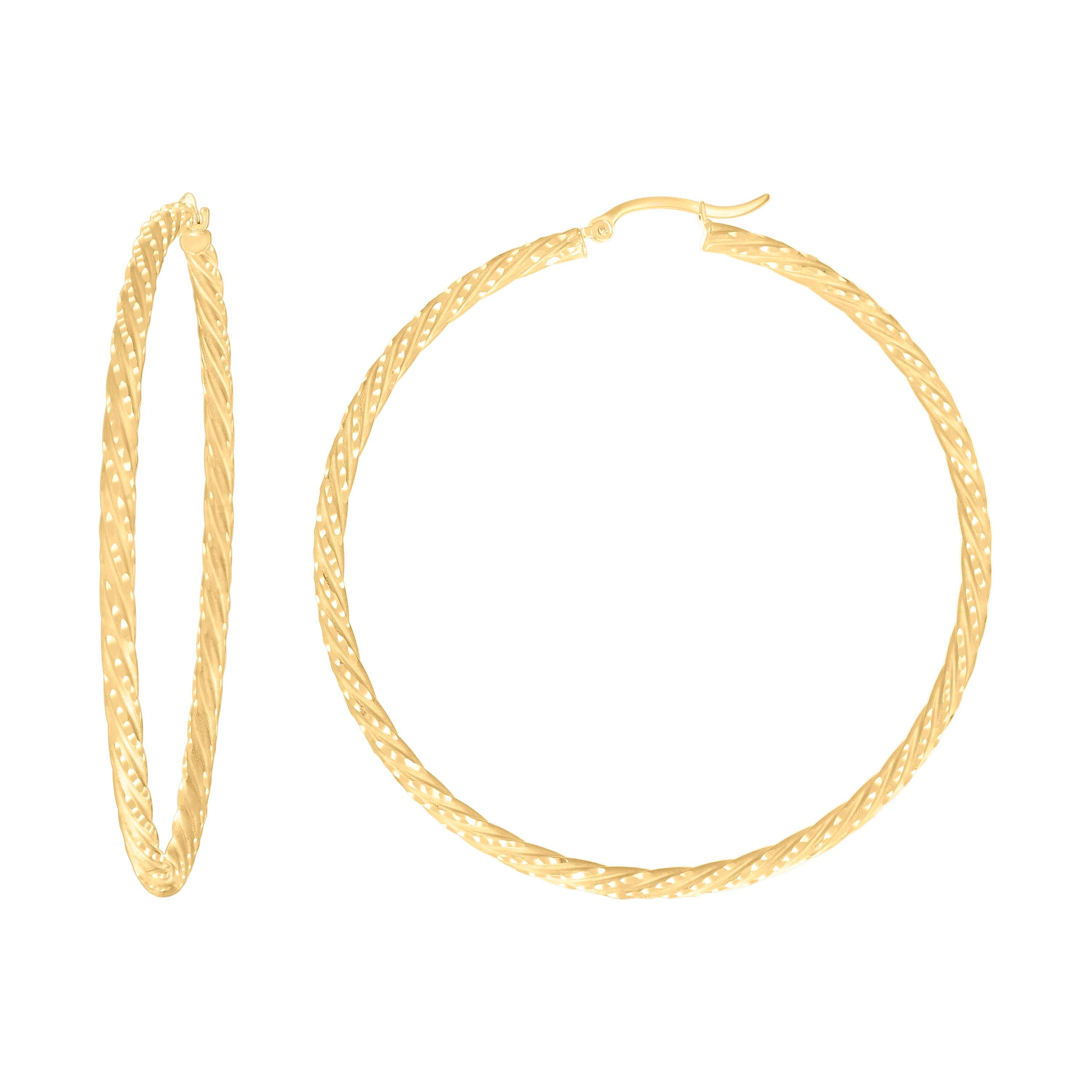 14Kt Yellow Gold Womens Diamond-cut Spotted Patterned Fancy Hoop Earrings 3mm-63
