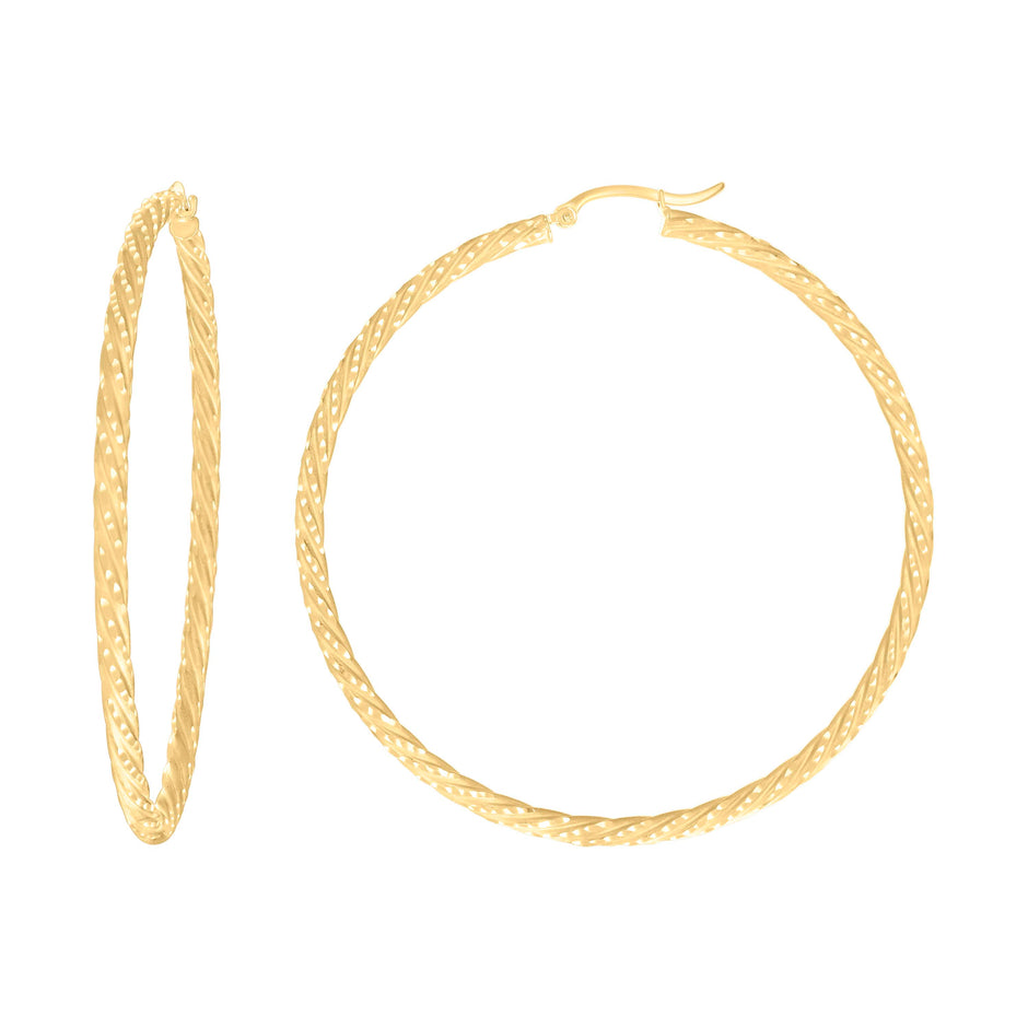 14Kt Yellow Gold Womens Diamond-cut Spotted Patterned Fancy Hoop Earrings 3mm-63