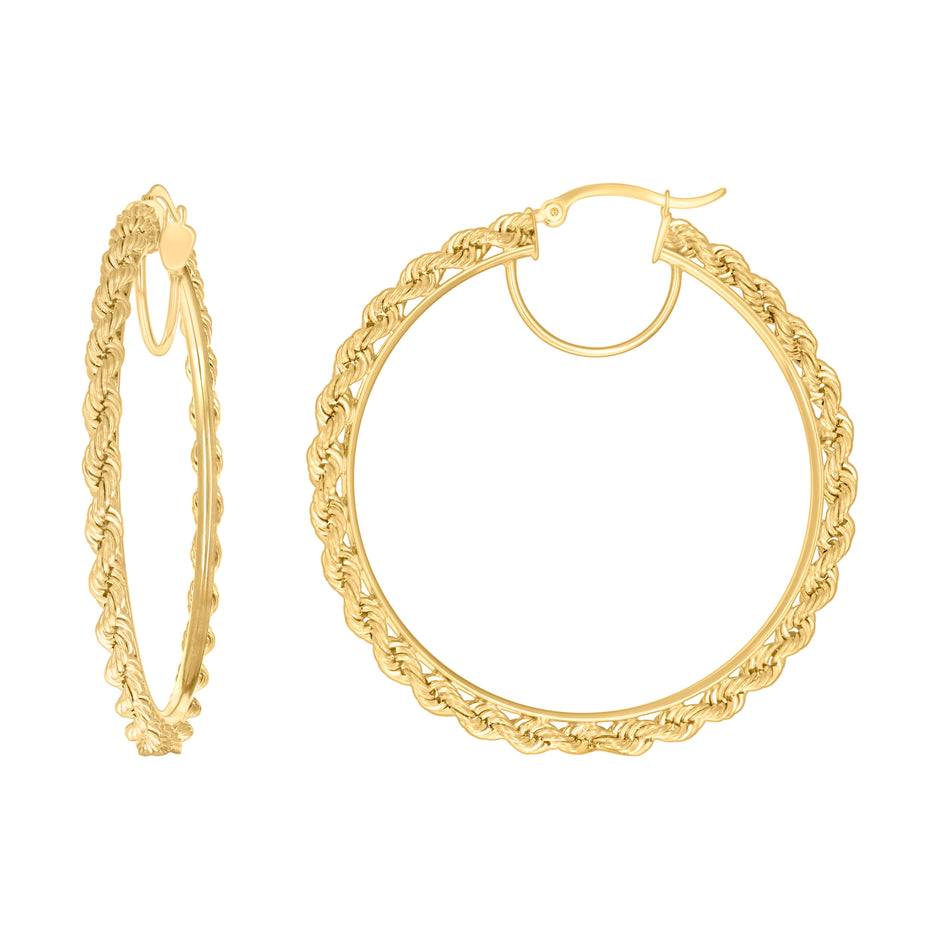 10kt Yellow Gold Womens Fancy Twisted Rope Hoop Earrings 3mm-50 - SLV-135821