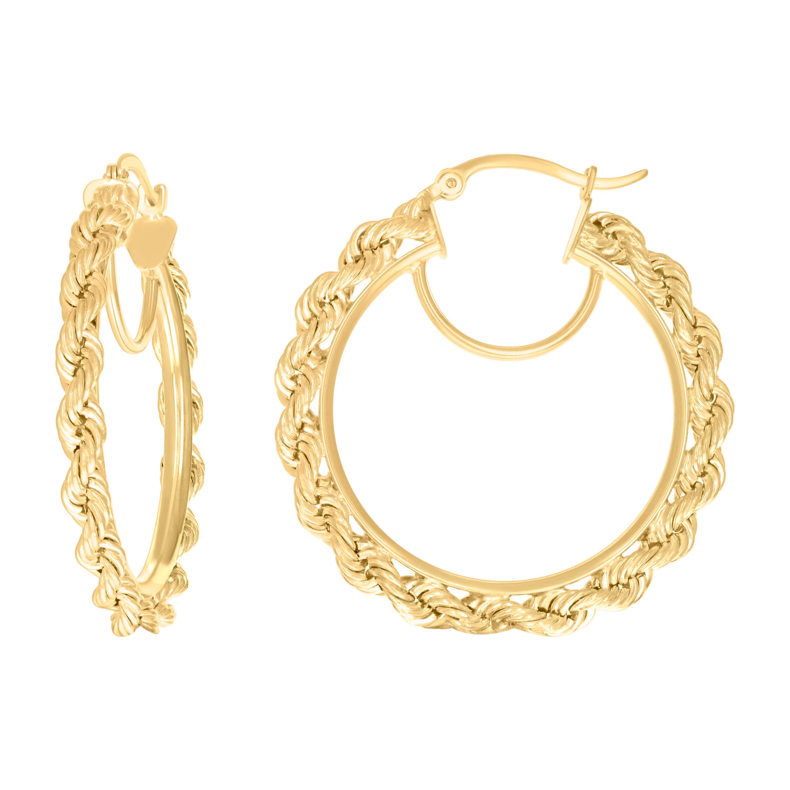 14Kt Yellow Gold Womens Twisted Rope Hoop Earrings 3mm-31 - SLV-135833