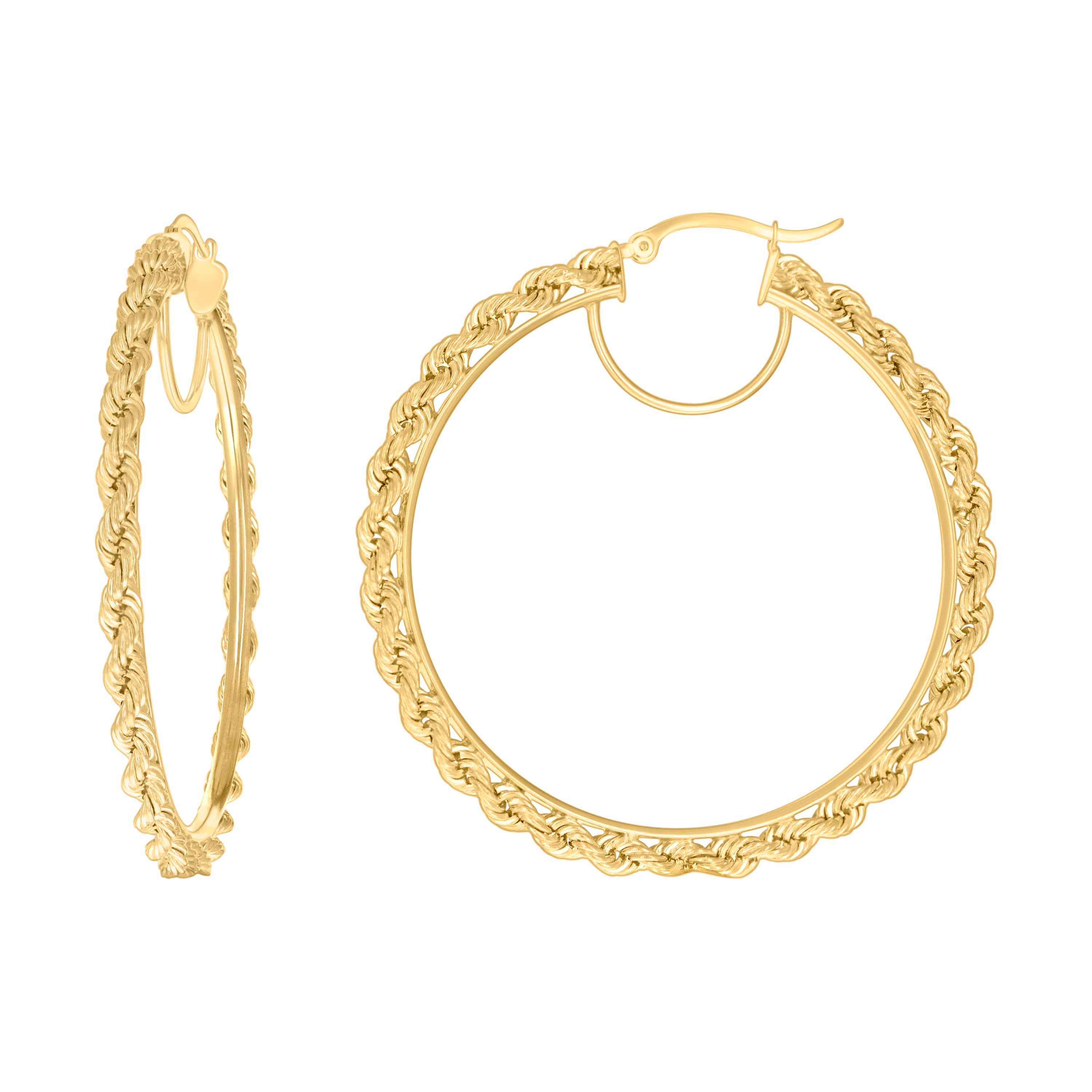 14Kt Yellow Gold Womens Twisted Rope Hoop Earrings 3mm-50 - SLV-135835