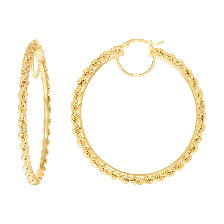 14Kt Yellow Gold Womens Twisted Rope Hoop Earrings 3mm-57 - SLV-135836