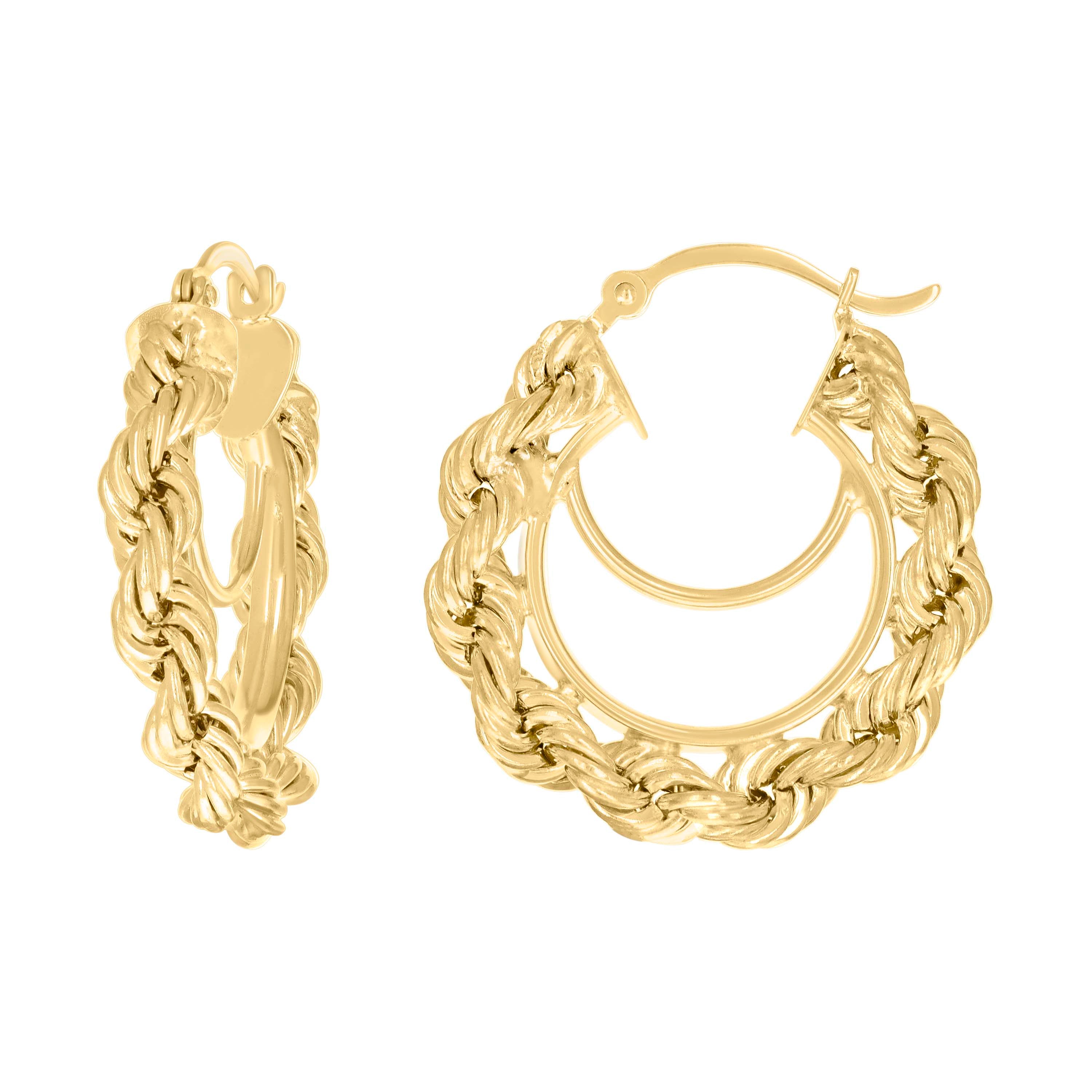 14Kt Yellow Gold Womens Twisted Rope Hoop Earrings 4mm-25
