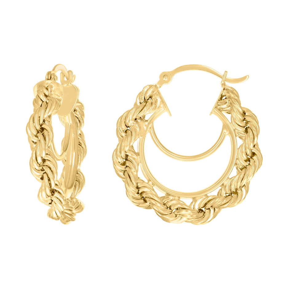 14Kt Yellow Gold Womens Twisted Rope Hoop Earrings 4mm-25
