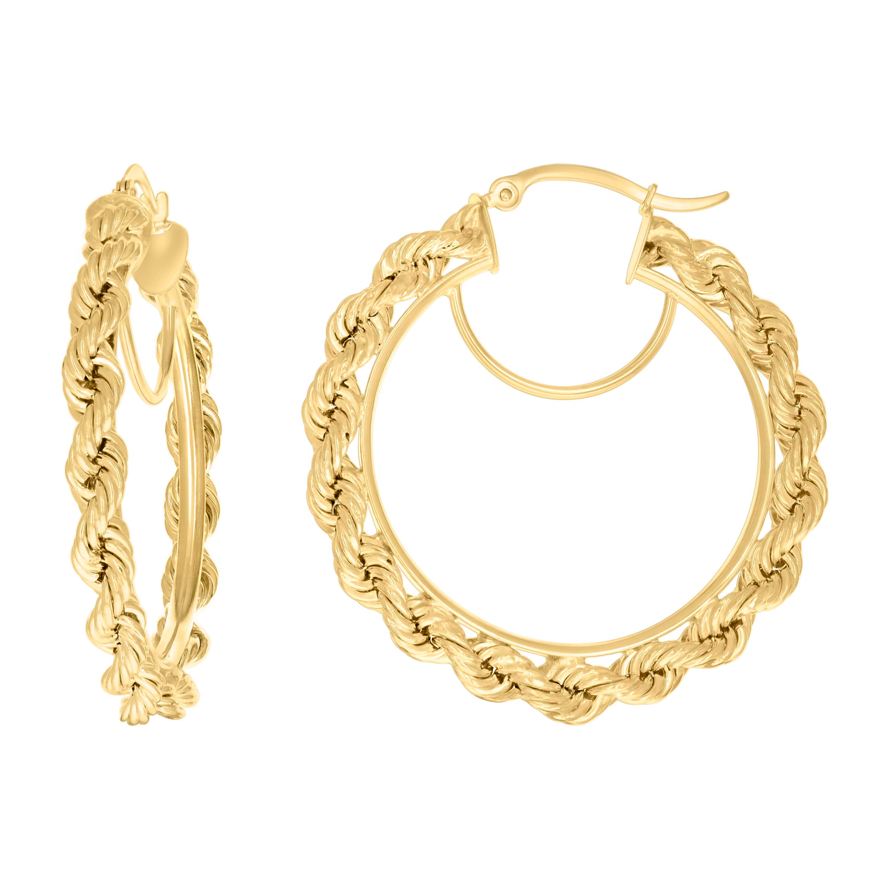 14Kt Yellow Gold Womens Twisted Rope Hoop Earrings 4mm-38 - SLV-135839