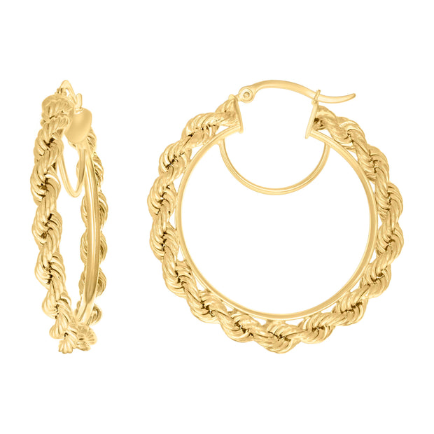 14Kt Yellow Gold Womens Twisted Rope Hoop Earrings 4mm-38 - SLV-135839