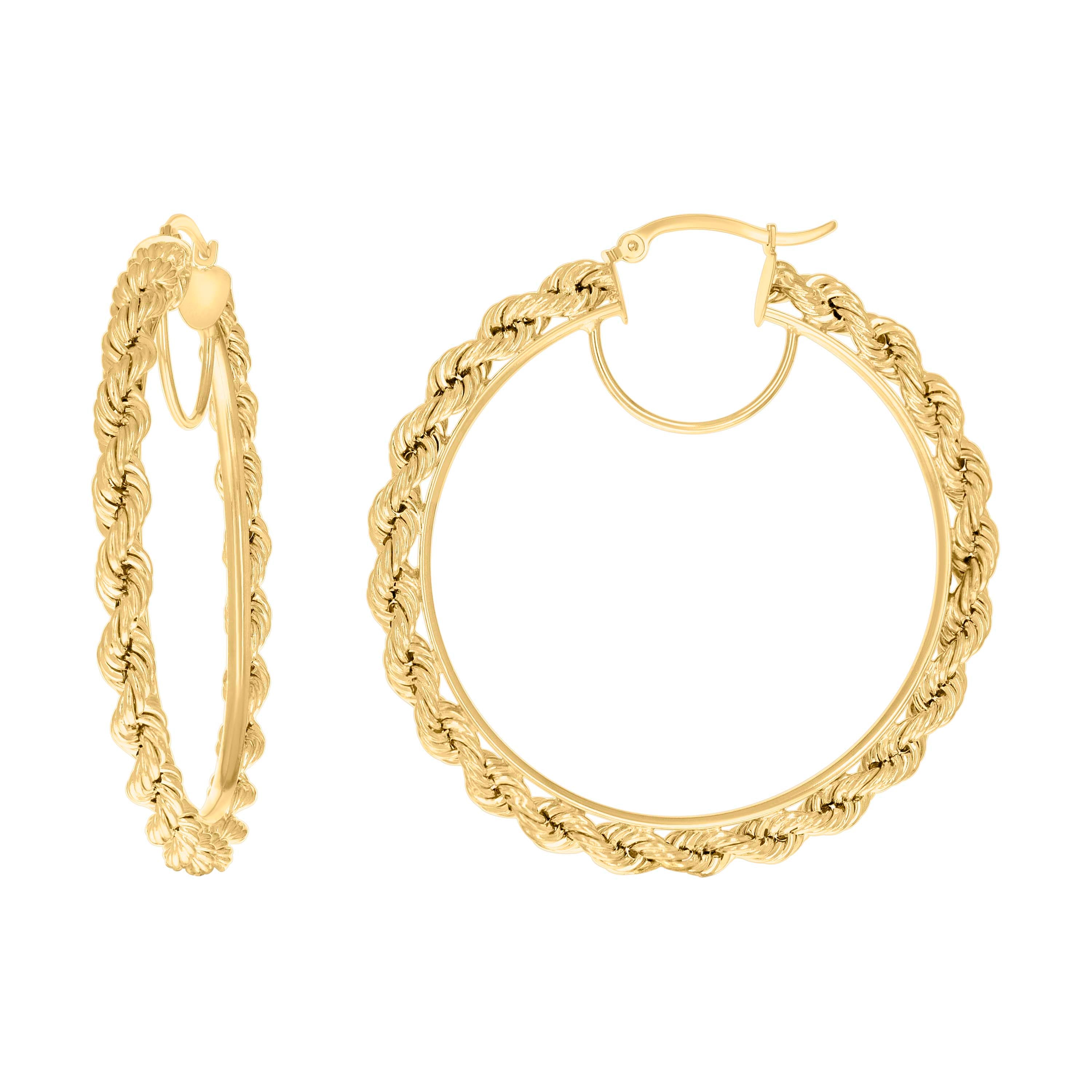 14Kt Yellow Gold Womens Twisted Rope Hoop Earrings 4mm-50 - SLV-135840