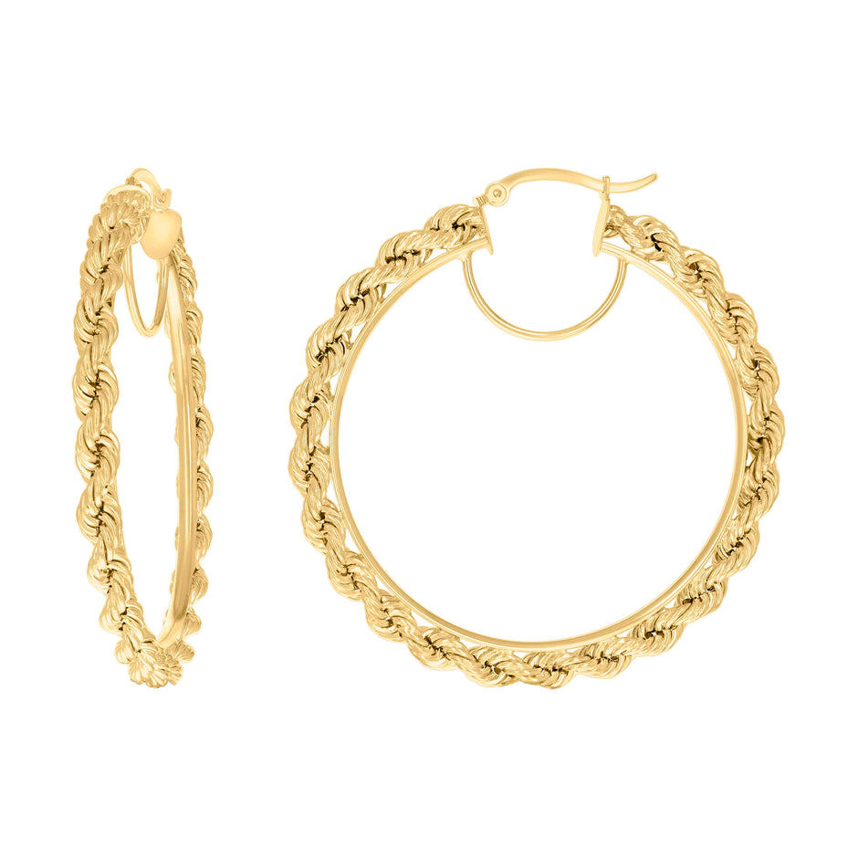 14Kt Yellow Gold Womens Twisted Rope Hoop Earrings 4mm-50 - SLV-135840