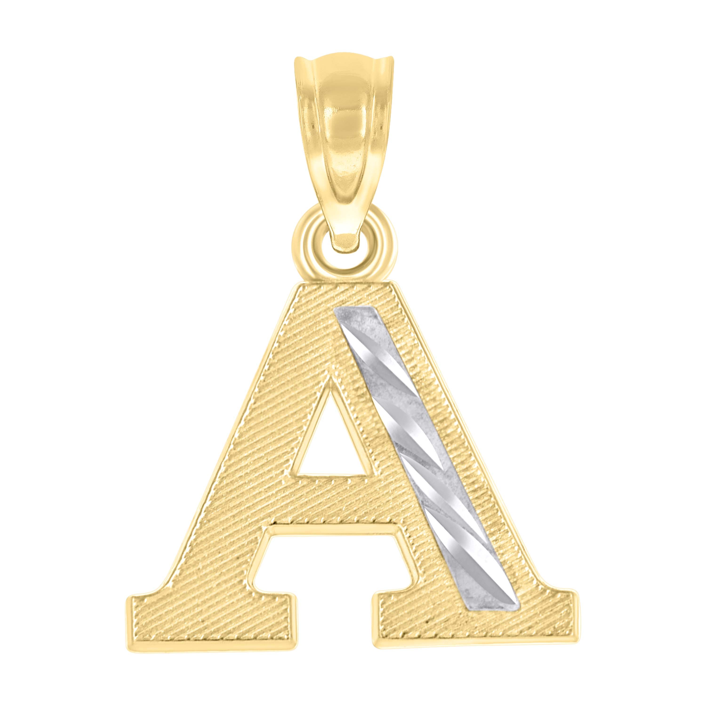 10kt Two-Tone Gold Unisex Diamond-Cut Initial A Charm Pendant